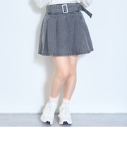 【LTXC】ベルトつきデニムプリーツスカート