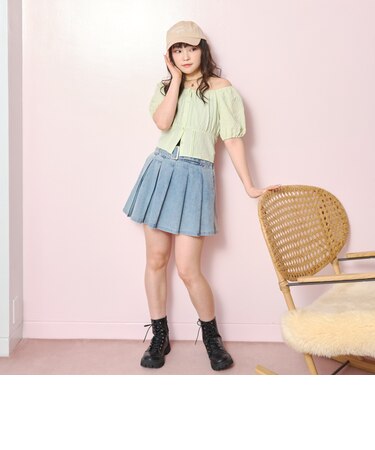 【LTXC】ベルトつきデニムプリーツスカート