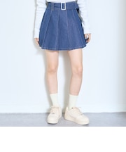 【LTXC】ベルトつきデニムプリーツスカート