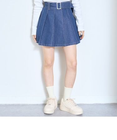 【LTXC】ベルトつきデニムプリーツスカート