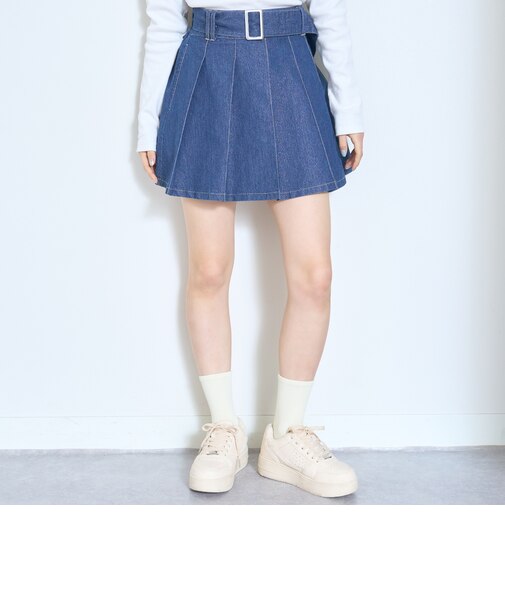 【LTXC】ベルトつきデニムプリーツスカート