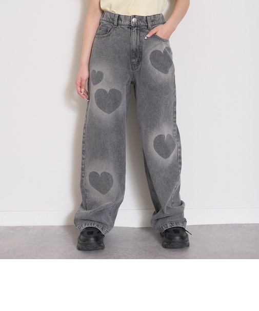 【LTXC】モチーフスプレーデニムワイドパンツ