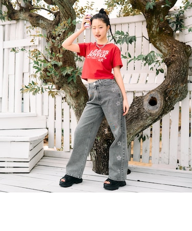 キラキラモチーフワイドデニムパンツ