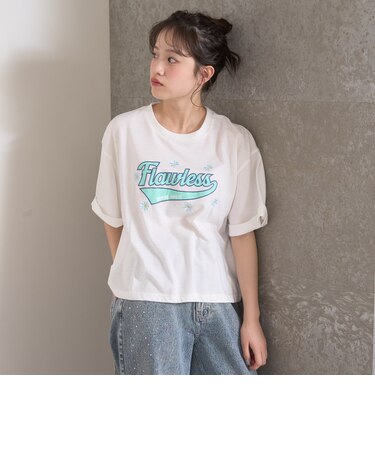 【7days】【GOODPRICE】ロゴ＋お花刺しゅうTシャツ