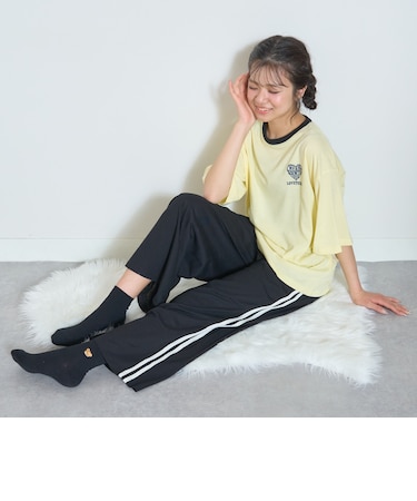 【ルームウェア/パジャマ】半袖ハートバックプリントTシャツ＆ラインロングパンツセット