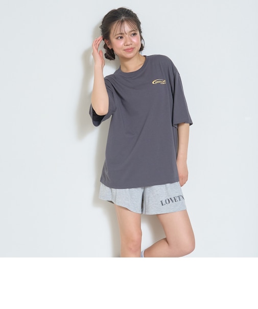 【ルームウェア/パジャマ】半袖ロゴバックプリントTシャツ＆ショートパンツセット