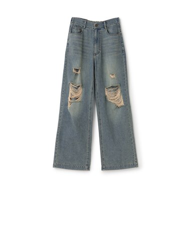 【LTXC/接触冷感】ダメージデニムワイドパンツ