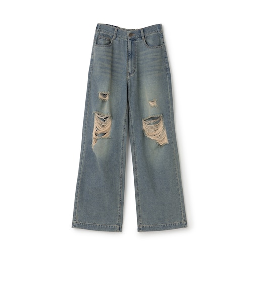 【LTXC/接触冷感】ダメージデニムワイドパンツ