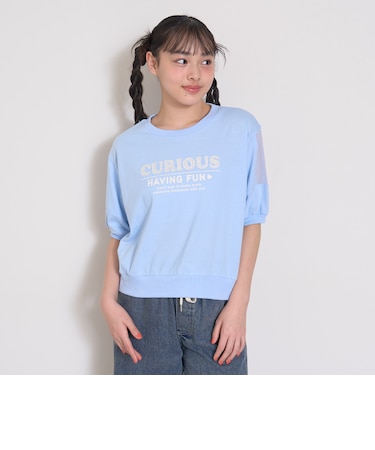 【7days】袖シアーガーリー5分袖Tシャツ