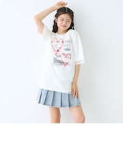 【LTXC】プリントメッシュレイヤード半袖Tチュニック