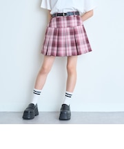 【イージーケア】ベルトつきチェックプリーツスカート