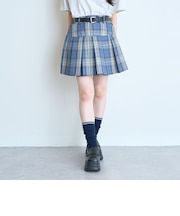【イージーケア】ベルトつきチェックプリーツスカート