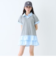 半袖フェイクレイヤードチュニックワンピ