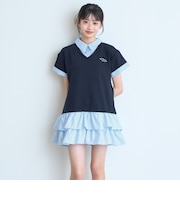 半袖フェイクレイヤードチュニックワンピ