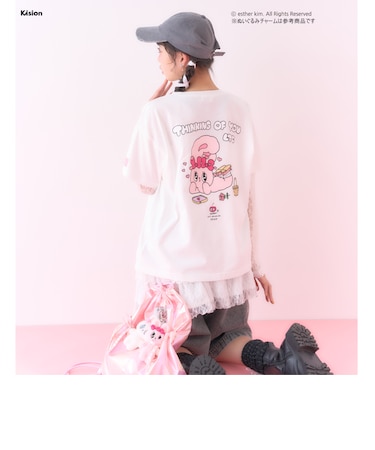 【ESTHER BUNNY】【綿100%】袖レースレイヤードTシャツ