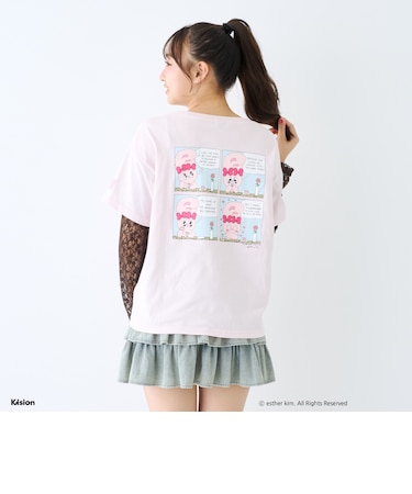 【ESTHER BUNNY】【綿100%】袖レースレイヤードTシャツ
