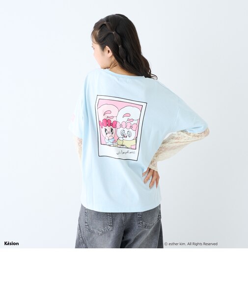 【ESTHER BUNNY】【綿100%】袖レースレイヤードTシャツ