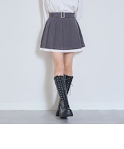 【LTXC】ベルトつきレイヤードヘムプリーツミニスカート