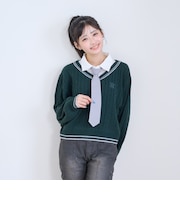 【洗える】ネクタイ付レイヤードニット
