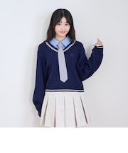 【洗える】ネクタイ付レイヤードニット