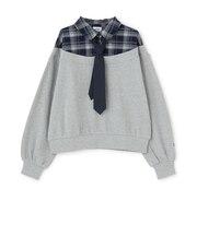 【LTXC】ネクタイ付オフショルシャツレイヤート風゛プルオーバー