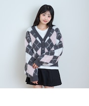 【洗える/静電気軽減】インナー付アーガイルシャギーニットカーディガン