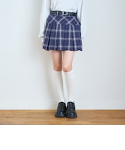 【起毛】ベルト付チェックプリーツスカート