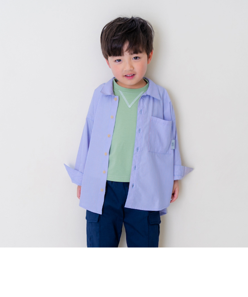 ドロップショルダー柄シャツ長袖