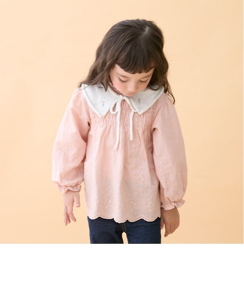 Baby　シャーリングブラウス　ピンク リンク】ニット衿シャーリングブラウス(キッズサイズ