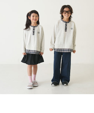 チェックシャツレイヤードワイドスウェット