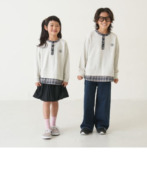 チェックシャツレイヤードワイドスウェット