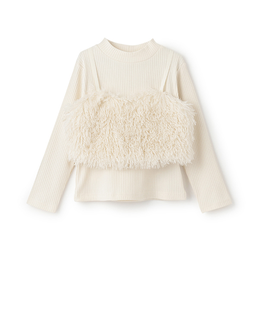 【2WAY】ファーキャミ付きハイネックTシャツ