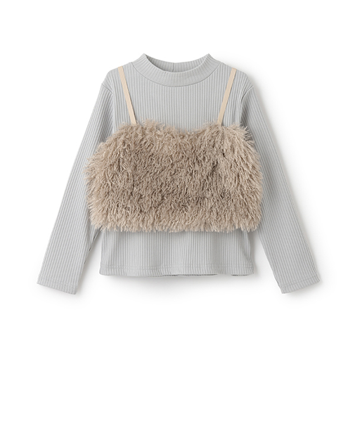 【2WAY】ファーキャミ付きハイネックTシャツ