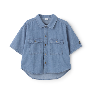デニムワイドドロップショルダー5分袖シャツ