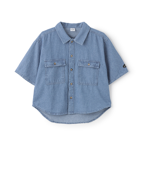 デニムワイドドロップショルダー5分袖シャツ