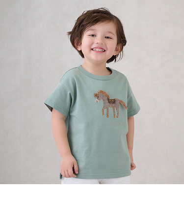 アップリケ車・ポニー半袖Tシャツ