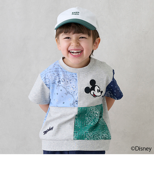 【Disney】パッチワーク半袖Tシャツ