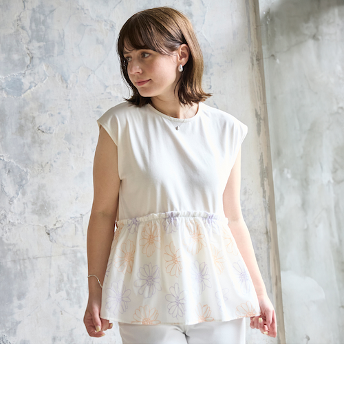 美品　一度着用のみ　プティマイン　花刺繍アンサンブル　120 セット リンク】お花刺しゅうドッキングT｜プティマインの通販｜&mall