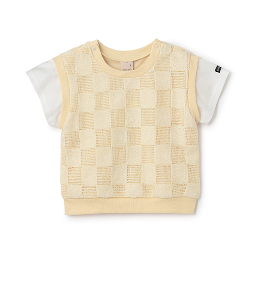 スクエア刺しゅうドッキング半袖Tシャツ