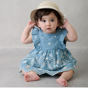 【リンク】インド綿 レース刺しゅうセットアップ(ベビー)