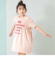 ロゴプリントシャーリング半袖ワンピ