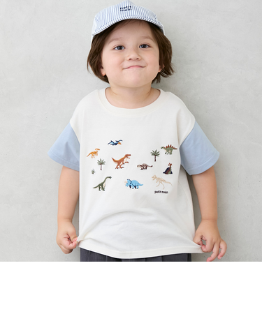 恐竜刺しゅう半袖Tシャツ