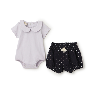 衿つきロンパース+パンツセット