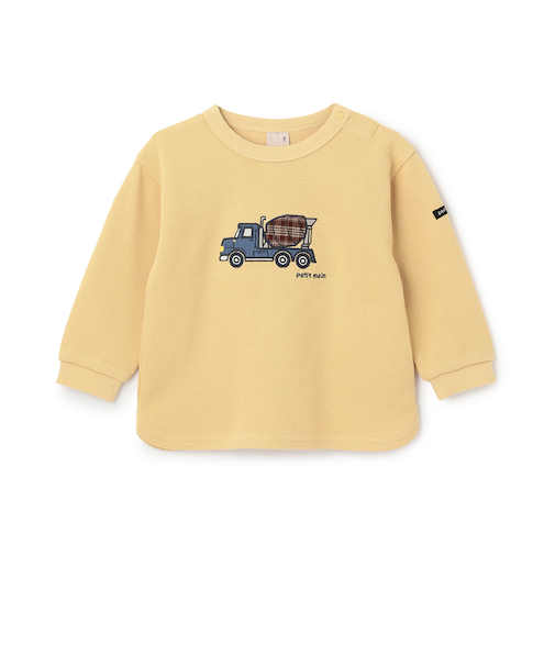 働く車アップリケ接結長袖Tシャツ