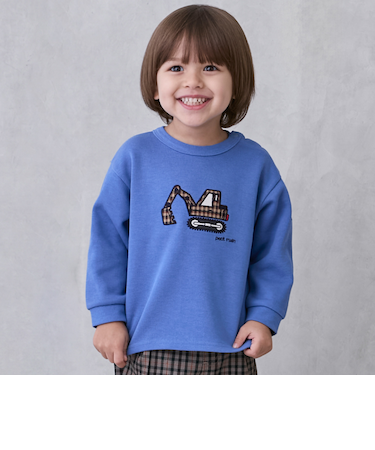 働く車アップリケ接結長袖Tシャツ