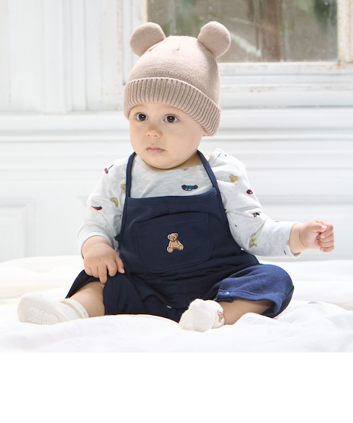 【POLO BCS】モチーフ長袖サロペット