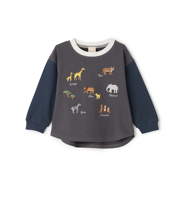 動物刺しゅう長袖Tシャツ