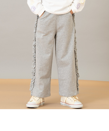 サイドフリル裏毛ワイドパンツ　