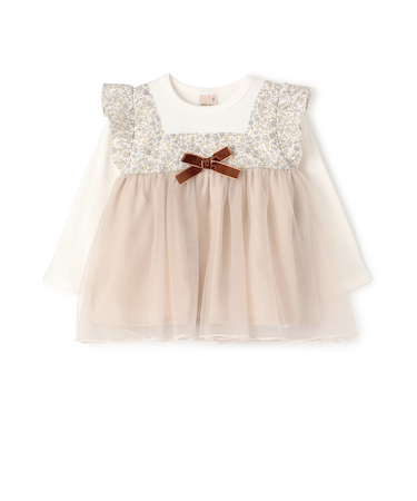 お花チュールドッキング長袖T