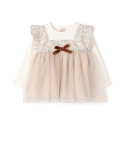 お花チュールドッキング長袖T